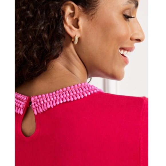 NWT Talbots Red Pink Beaded Crewneck Sweater Pullover Size Large Valentine's Day - Picture 2 of 6